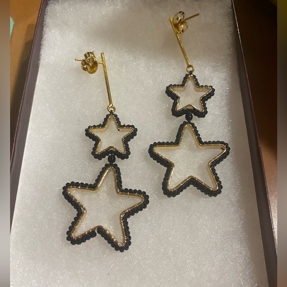 Lavish by tricia milaneze great earrings. Open Stars. Black and gold color. - Picture 2 of 2